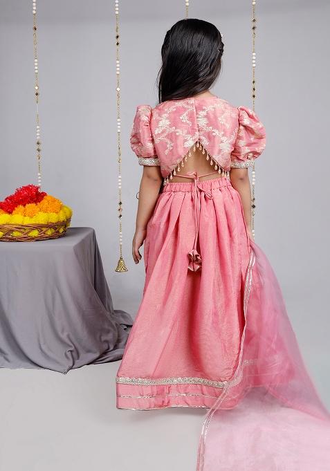 Dusty Pink Embroidery Blended Lehenga Set For Girls