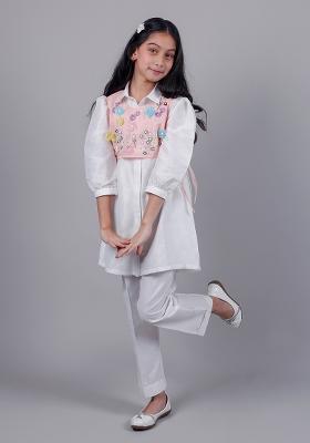 Ivory Embroidery Cotton Kurta Set For Girls