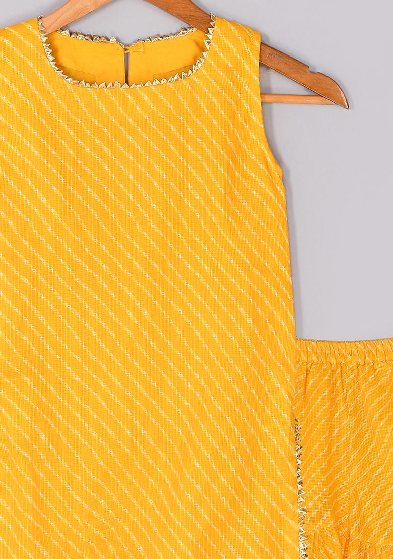 Girls Yellow Leheriya Kurta Gharara Set - Indya
