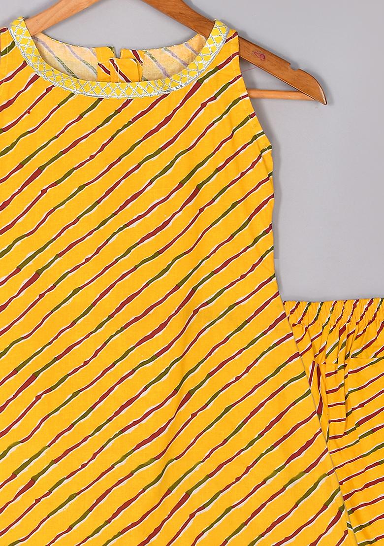 Girls Yellow Leheriya Kurta Dhoti Set - Indya