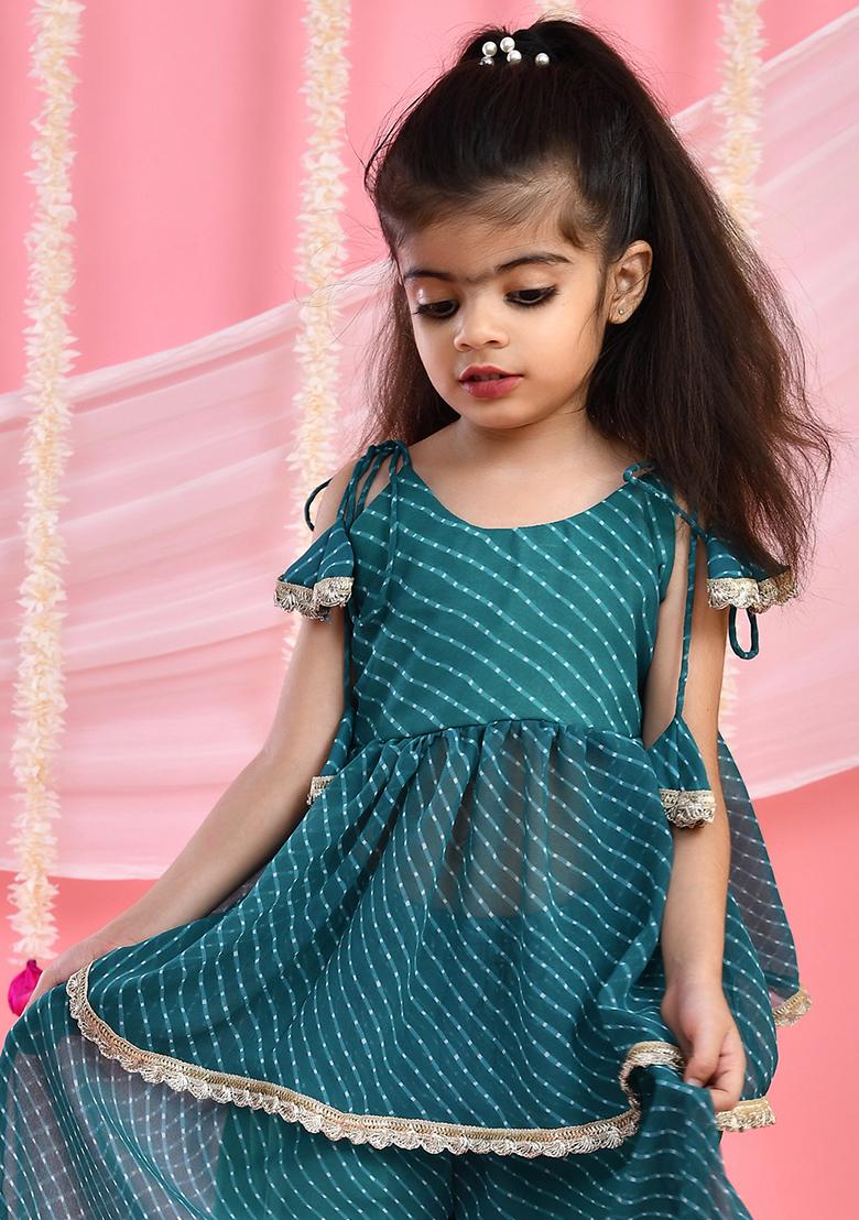 Girls Teal Grreen Peplum Kurta Palazzo Set - Indya