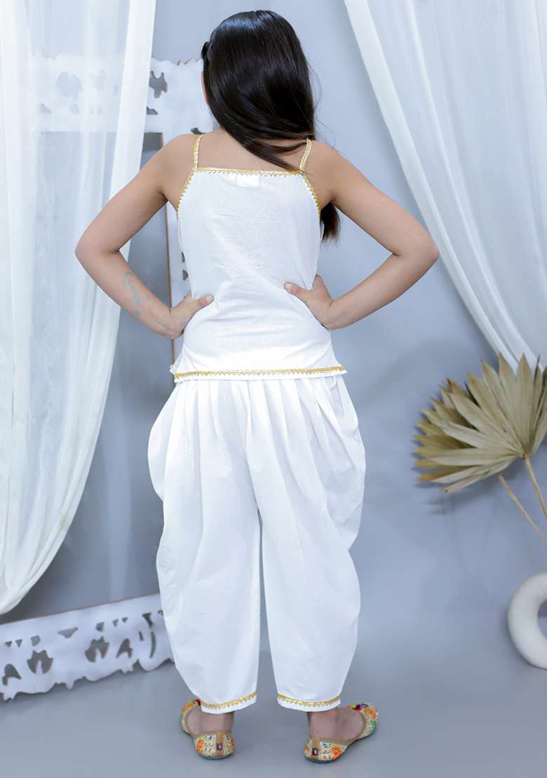 White Embellished Cotton Co Ord Sets For Girls - Indya