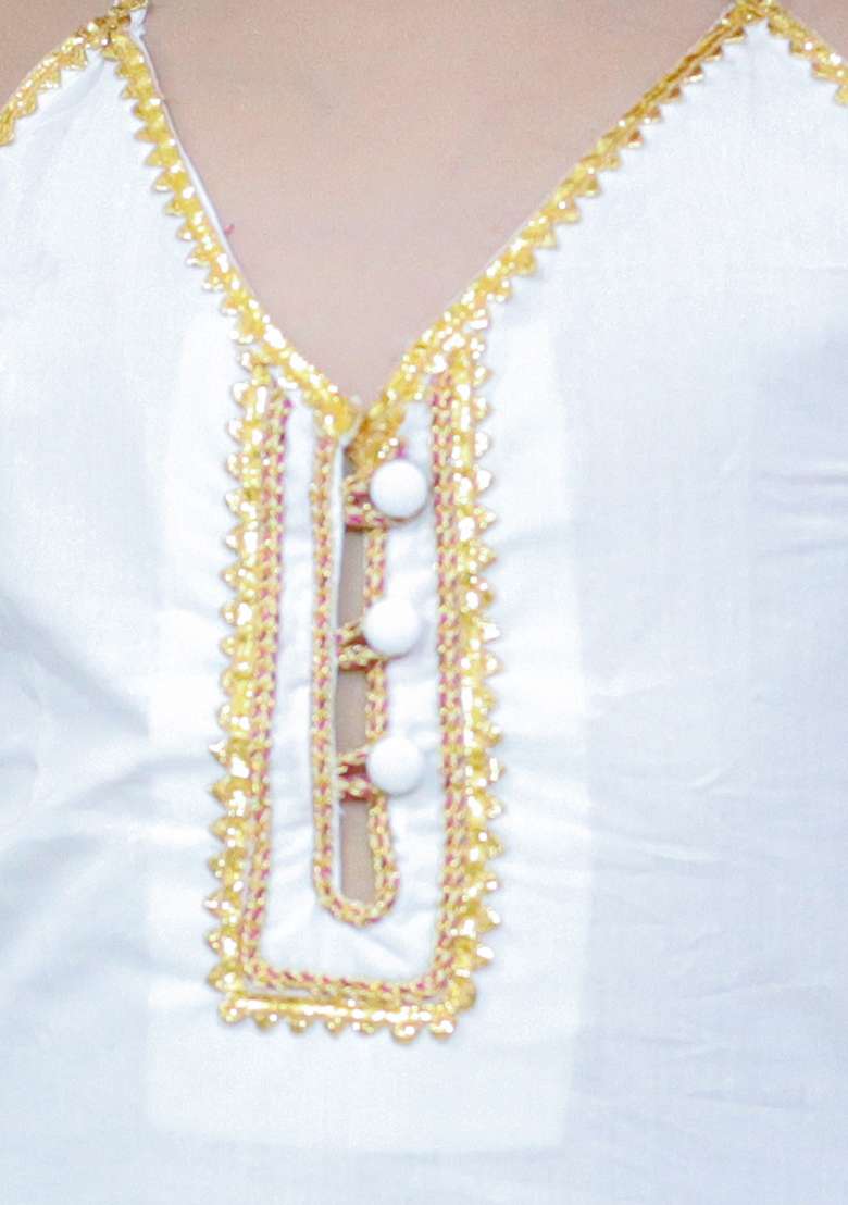 White Embellished Cotton Co Ord Sets For Girls - Indya
