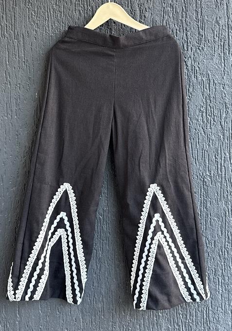 Black Slub Cotton Slub Palazzo Bottoms For Girls