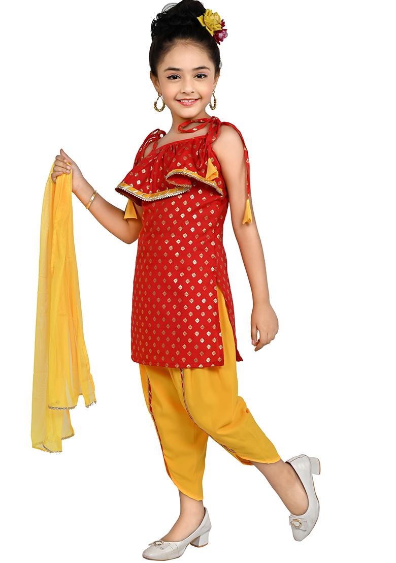 Pink Printed Cotton Kurta Set For Girls - Indya