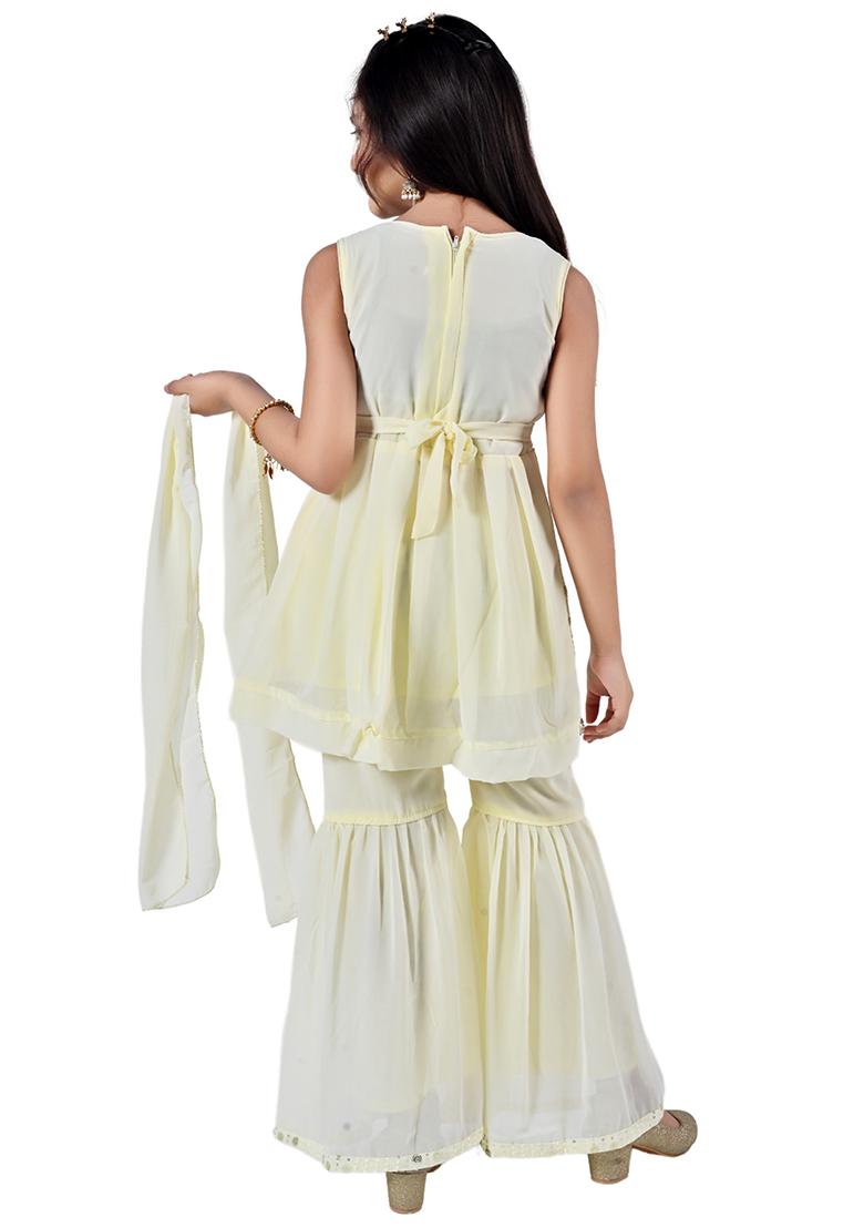 Yellow Embellished Georgette Kurta Set For Girls - Indya