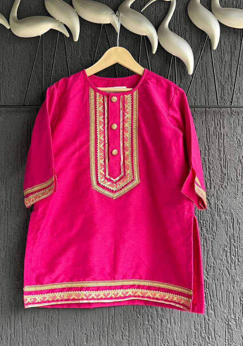 Marigold Printed Cotton Kurta Set For Girls - Indya