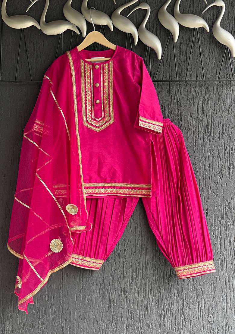 Marigold Printed Cotton Kurta Set For Girls - Indya