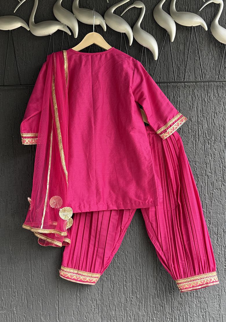 Marigold Printed Cotton Kurta Set For Girls - Indya