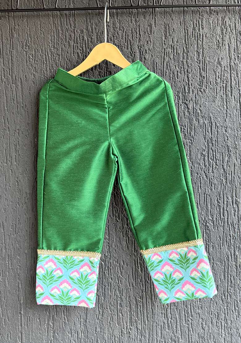 Green Printed Cotton Kurta Set For Girls - Indya