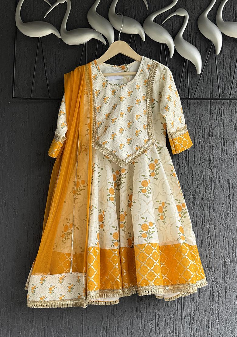 Rose Printed Cotton Kurta Set For Girls - Indya