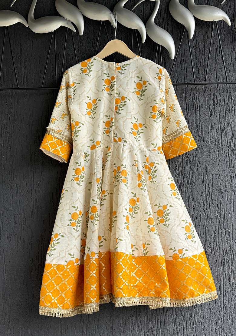 Rose Printed Cotton Kurta Set For Girls - Indya