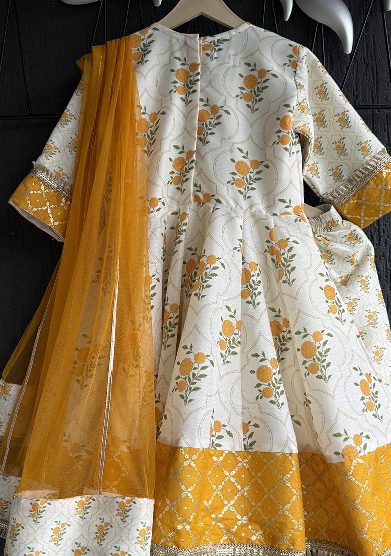 Rose Printed Cotton Kurta Set For Girls - Indya