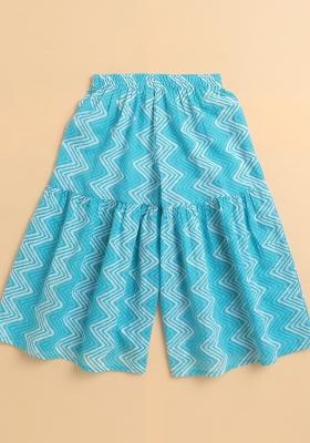 Blue Printed Cotton Kurta Set For Girls