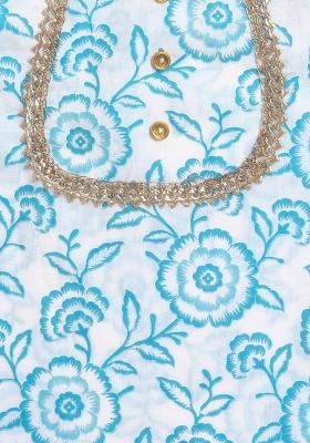 Blue Printed Cotton Kurta Set For Girls - Indya
