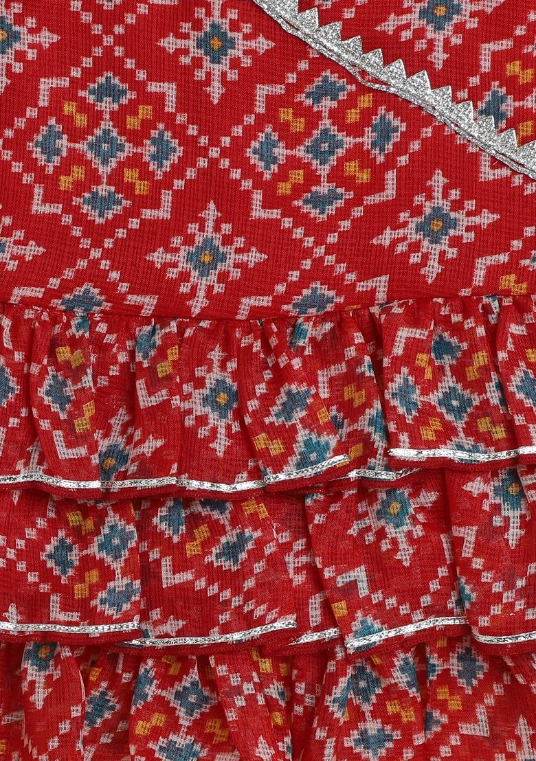 Red Printed Blended Co Ord Set For Girls - Indya