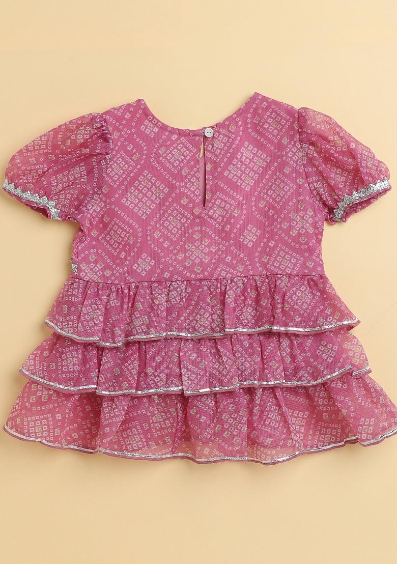 Pink Printed Blended Co Ord Set For Girls - Indya