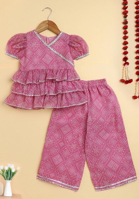 Pink Printed Blended Co Ord Set For Girls