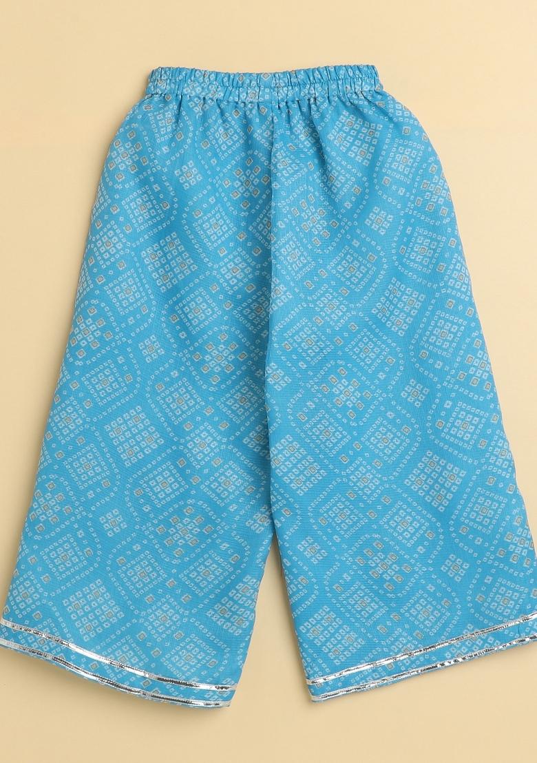 Blue Printed Blended Co Ord Set For Girls - Indya