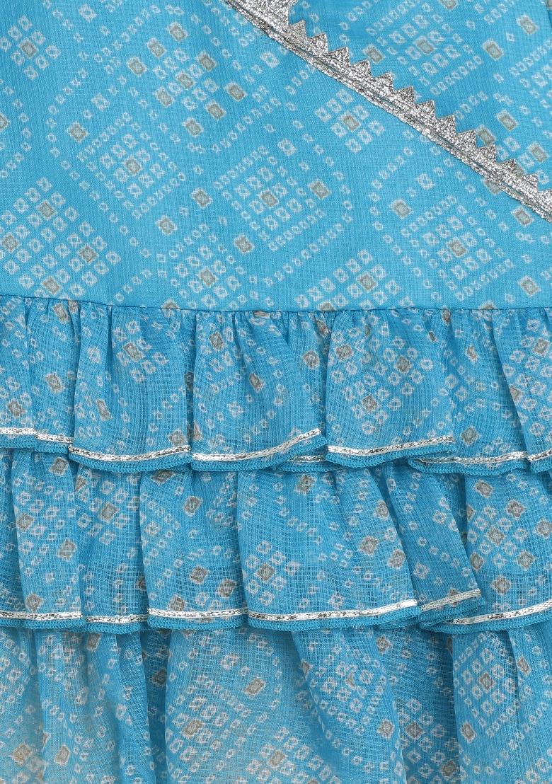 Blue Printed Blended Co Ord Set For Girls - Indya