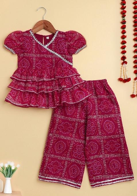 Fuchsia Printed Blended Co Ord Set For Girls