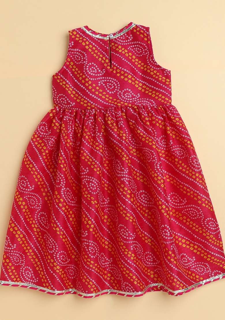 Fuchsia Printed Cotton Kurta Set For Girls - Indya
