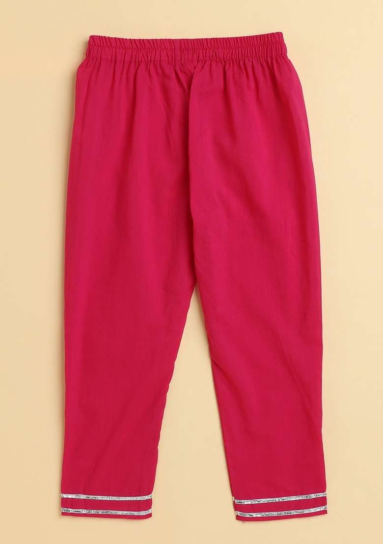 Fuchsia Printed Cotton Kurta Set For Girls - Indya