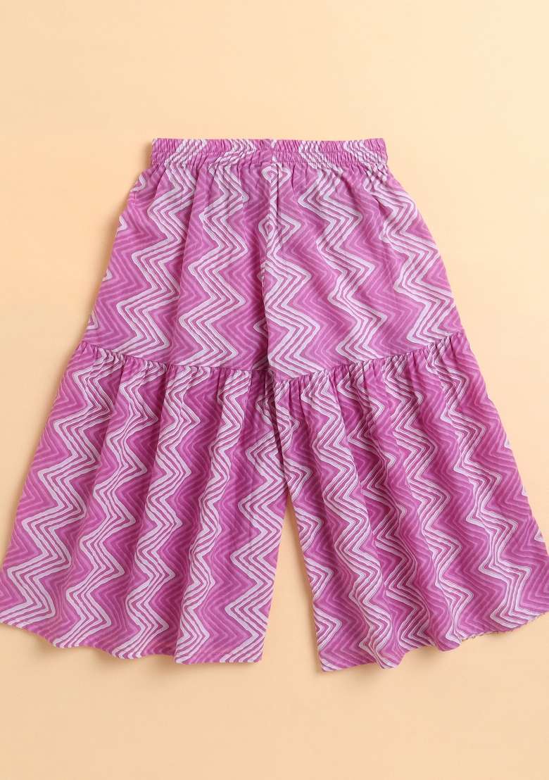 Lavender Printed Cotton Kurta Set For Girls - Indya