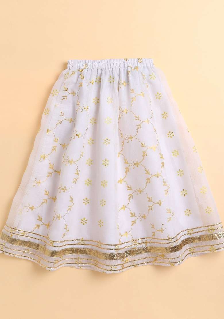 Yellow Printed Blended Lehenga Set For Girls - Indya