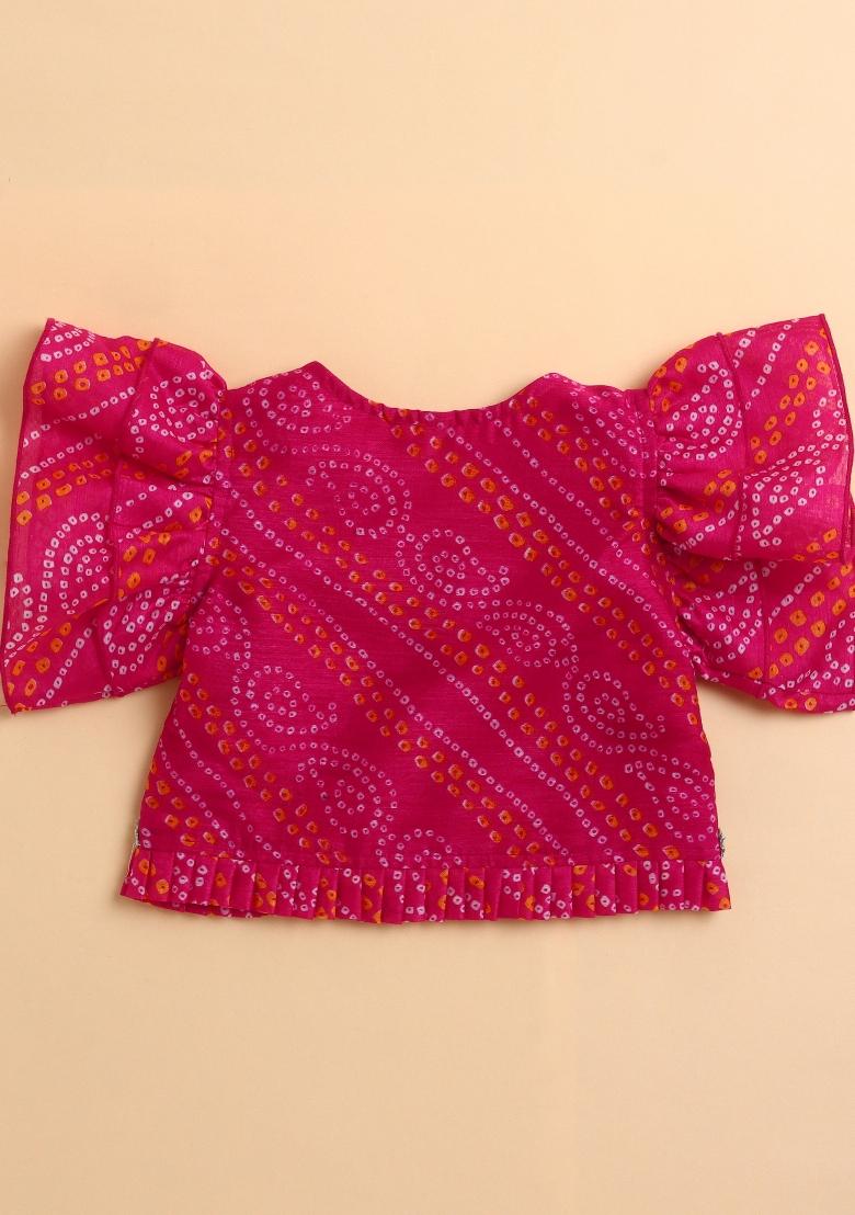 Fuchsia Printed Blended Lehenga Set For Girls - Indya