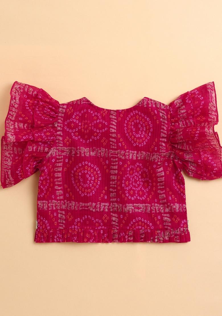 Fuchsia Printed Blended Lehenga Set For Girls - Indya