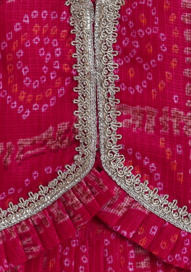 Fuchsia Printed Blended Lehenga Set For Girls - Indya