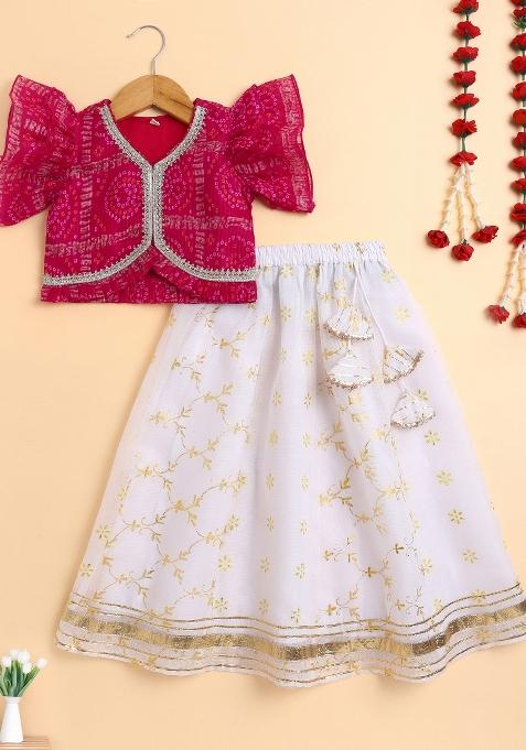 Fuchsia Printed Blended Lehenga Set For Girls