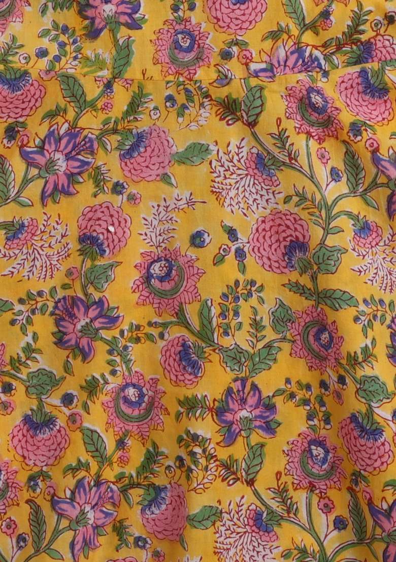 Yellow Printed Cotton Dress With Dupatta For Girls - Indya
