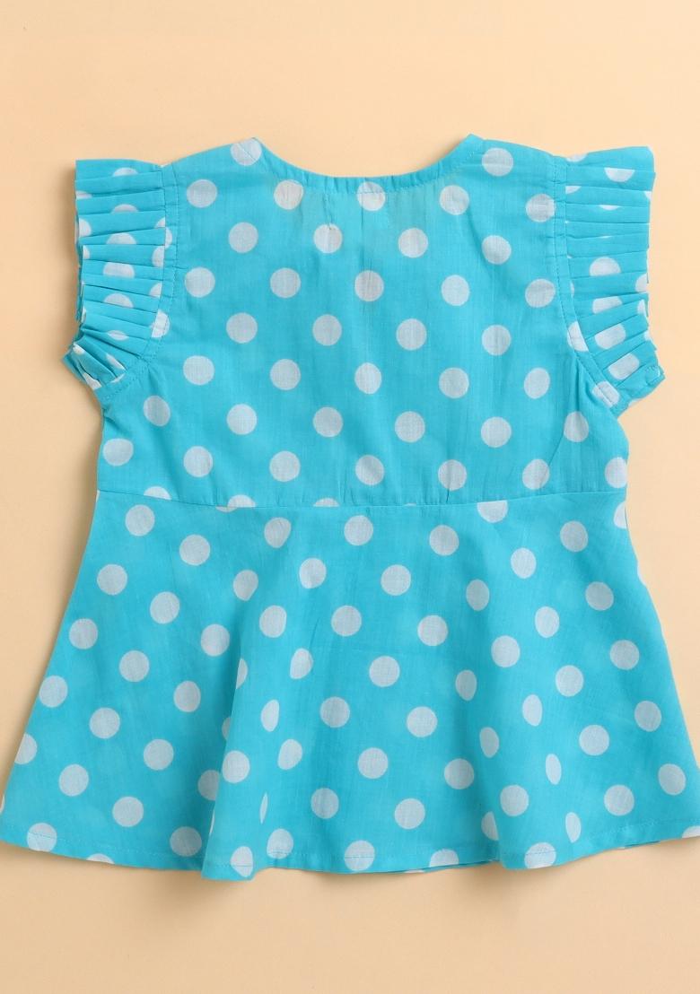 Turquoise Printed Cotton Palazzo Set For Girls - Indya