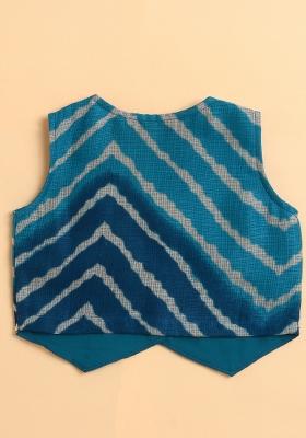 Blue Printed Blended Waist Coat With Palazzo For Girls