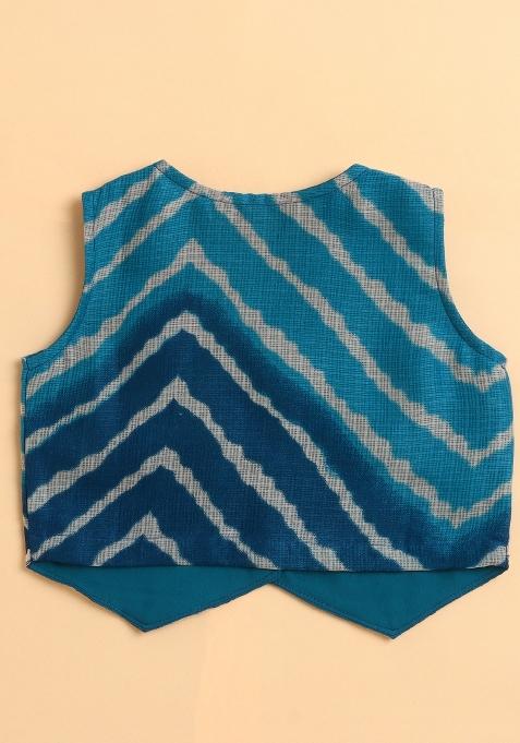 Blue Printed Blended Waist Coat With Palazzo For Girls