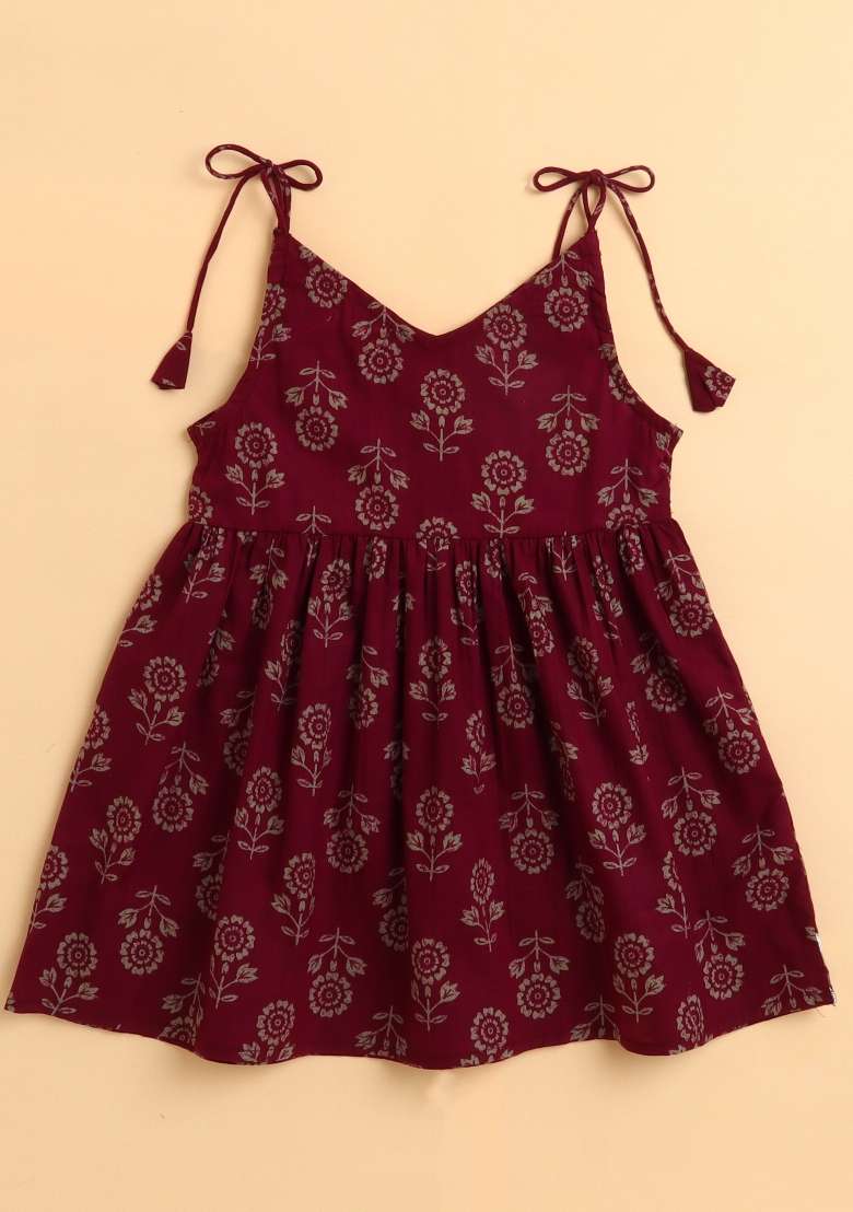 Violet Printed Cotton Kurta Set For Girls - Indya