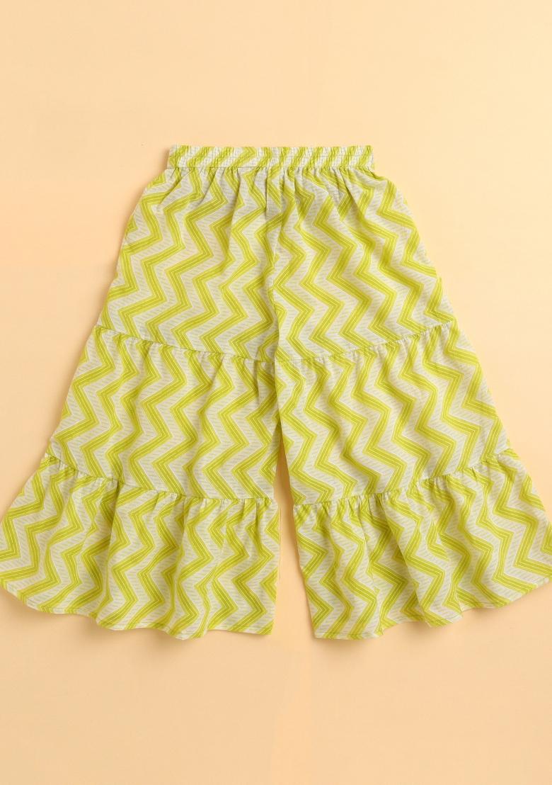 Green Printed Cotton Kurta Set For Girls - Indya