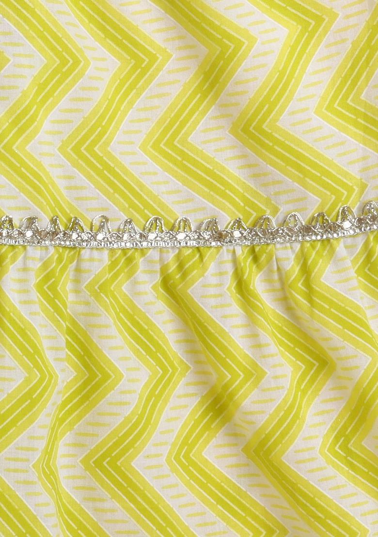 Green Printed Cotton Kurta Set For Girls - Indya