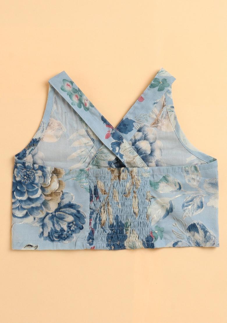 Blue Printed Cotton Co Ord Set For Girls - Indya