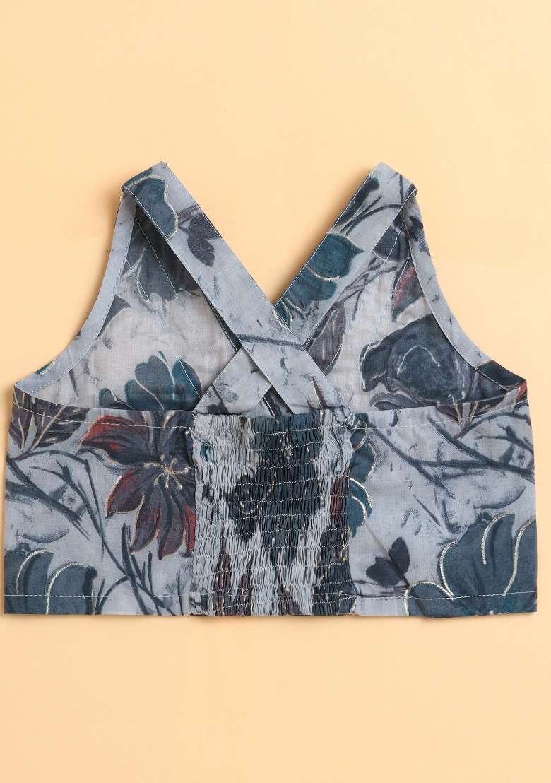 Grey Printed Cotton Co Ord Set For Girls - Indya