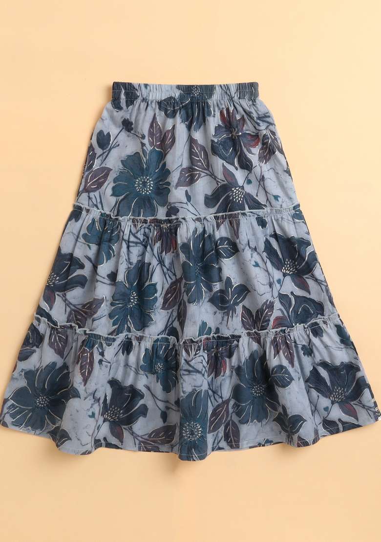Grey Printed Cotton Co Ord Set For Girls - Indya