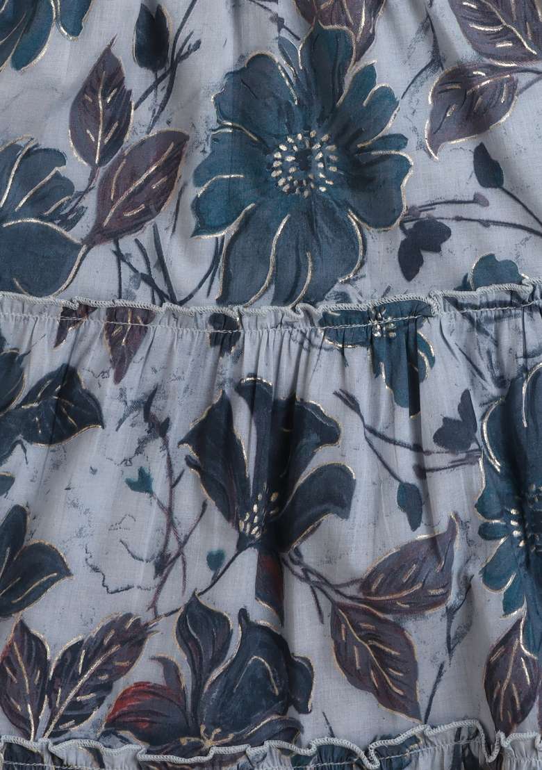 Grey Printed Cotton Co Ord Set For Girls - Indya