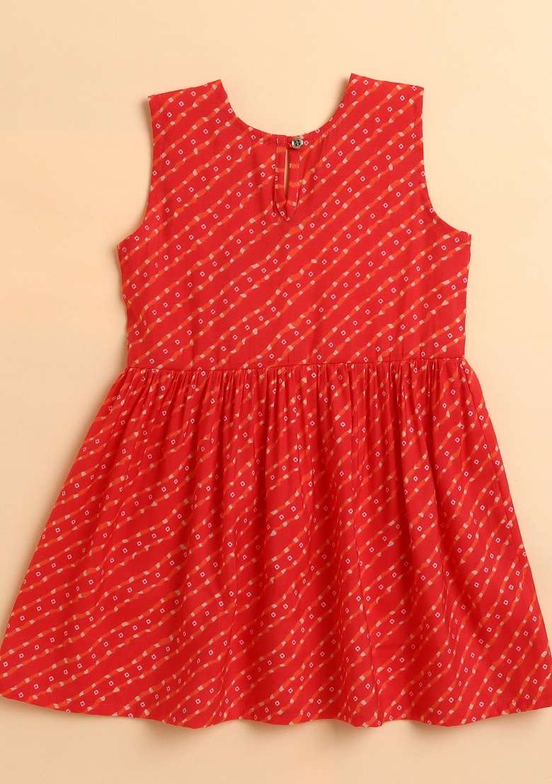 Red Printed Cotton Palazzo Set For Girls - Indya