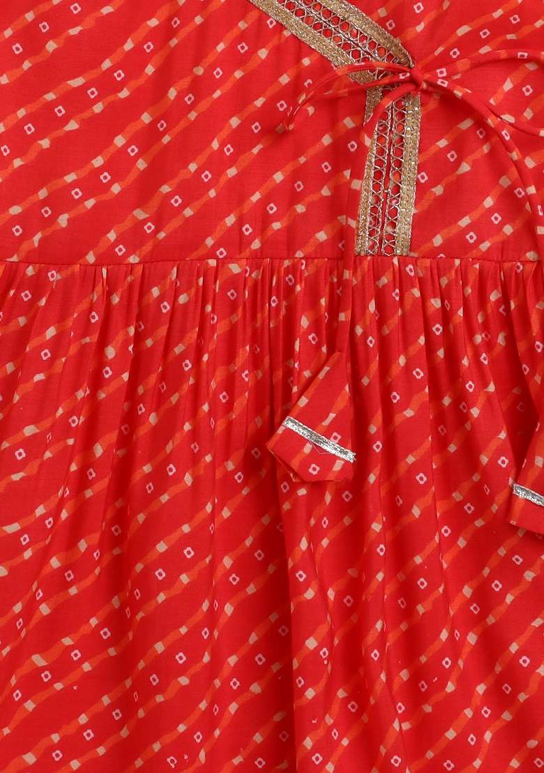 Red Printed Cotton Palazzo Set For Girls - Indya