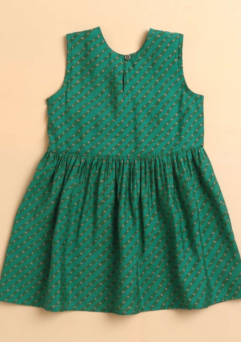 Green Printed Cotton Palazzo Set For Girls - Indya