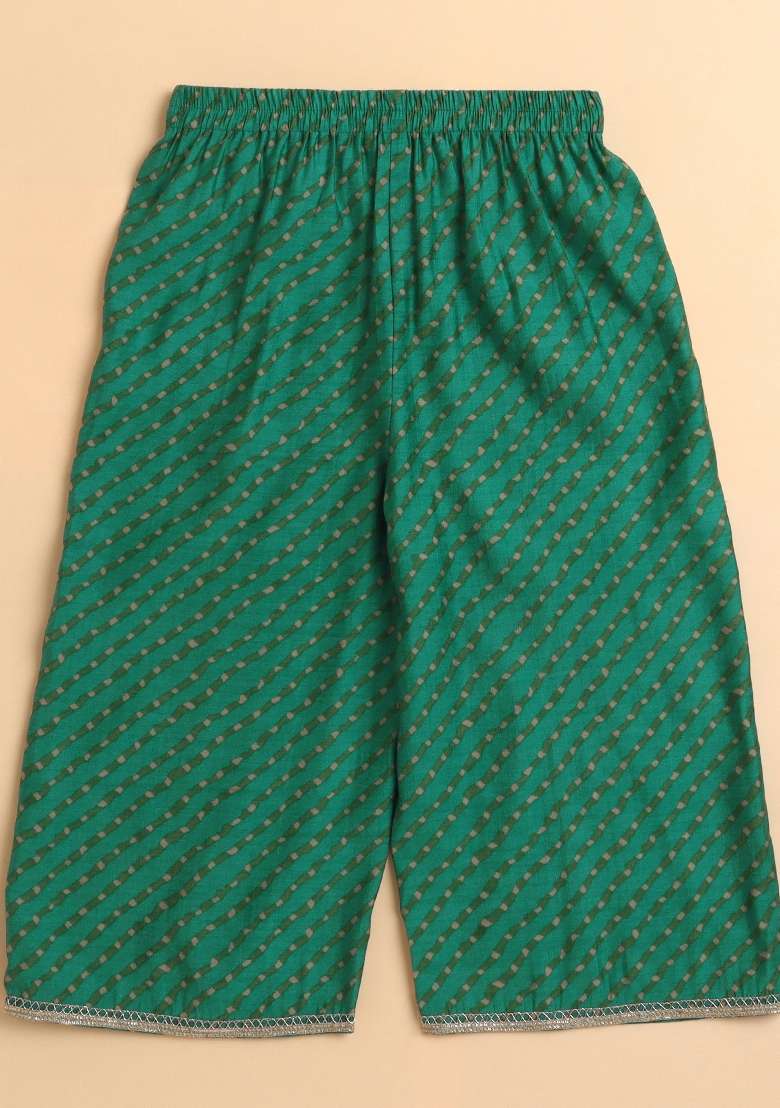 Green Printed Cotton Palazzo Set For Girls - Indya