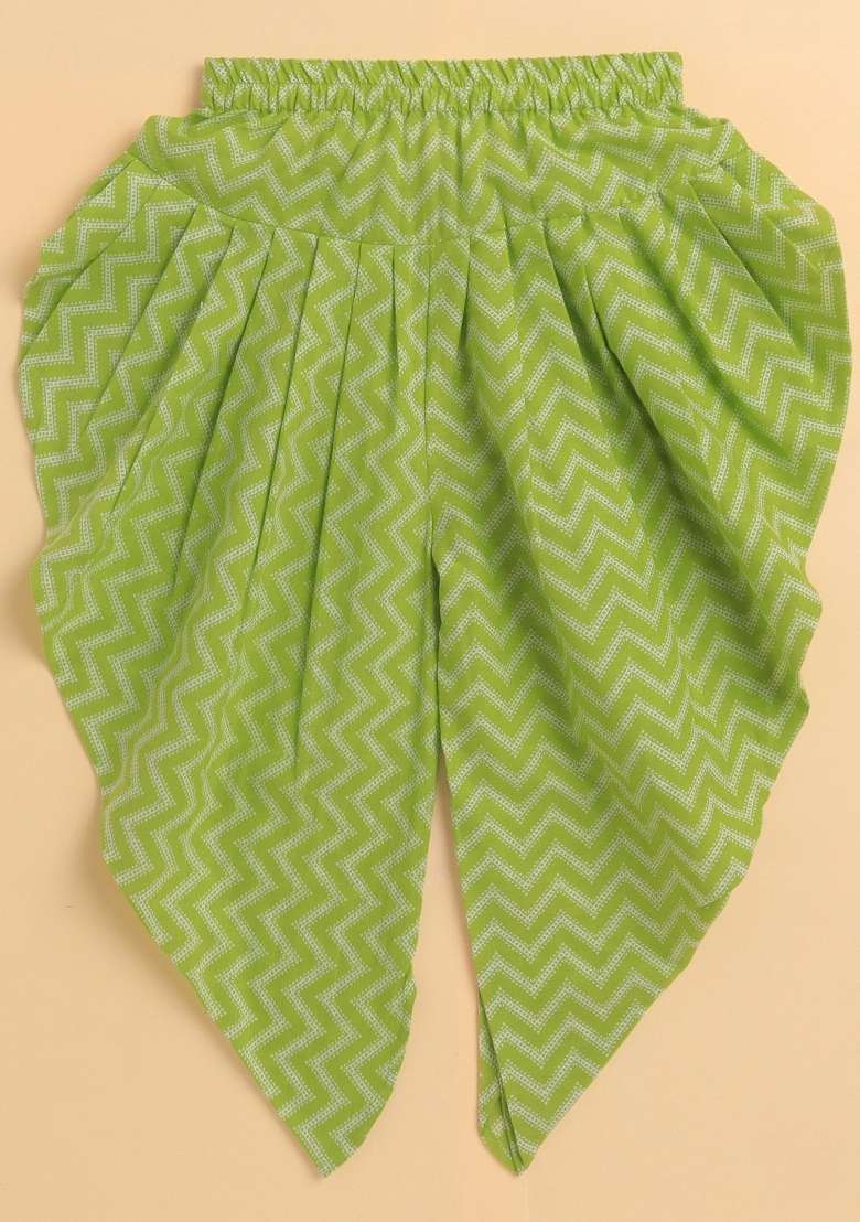 Green Printed Cotton Kurta Set For Girls - Indya
