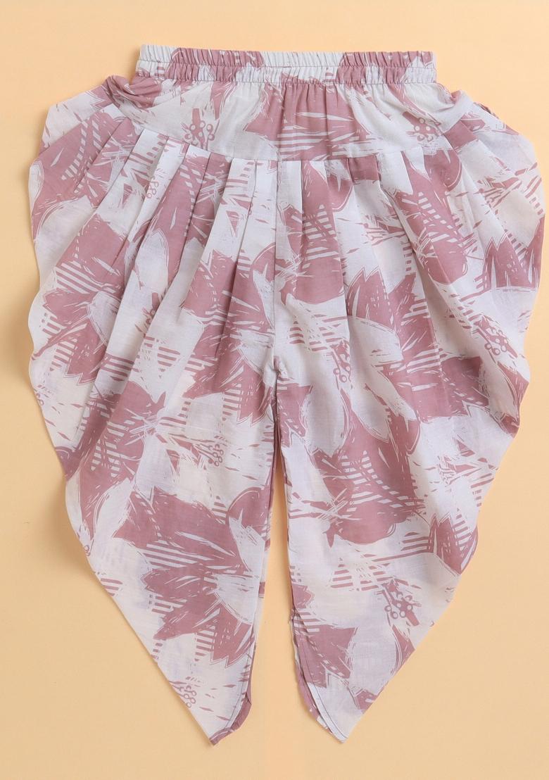 Pink Printed Cotton Kurta Set For Girls - Indya